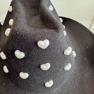 NWT Anthropologie Heart Pearls Rancher wool hat Black Anthropologie Heart Pearls Rancher Hat Brim Bead Crown Wool  main image 3